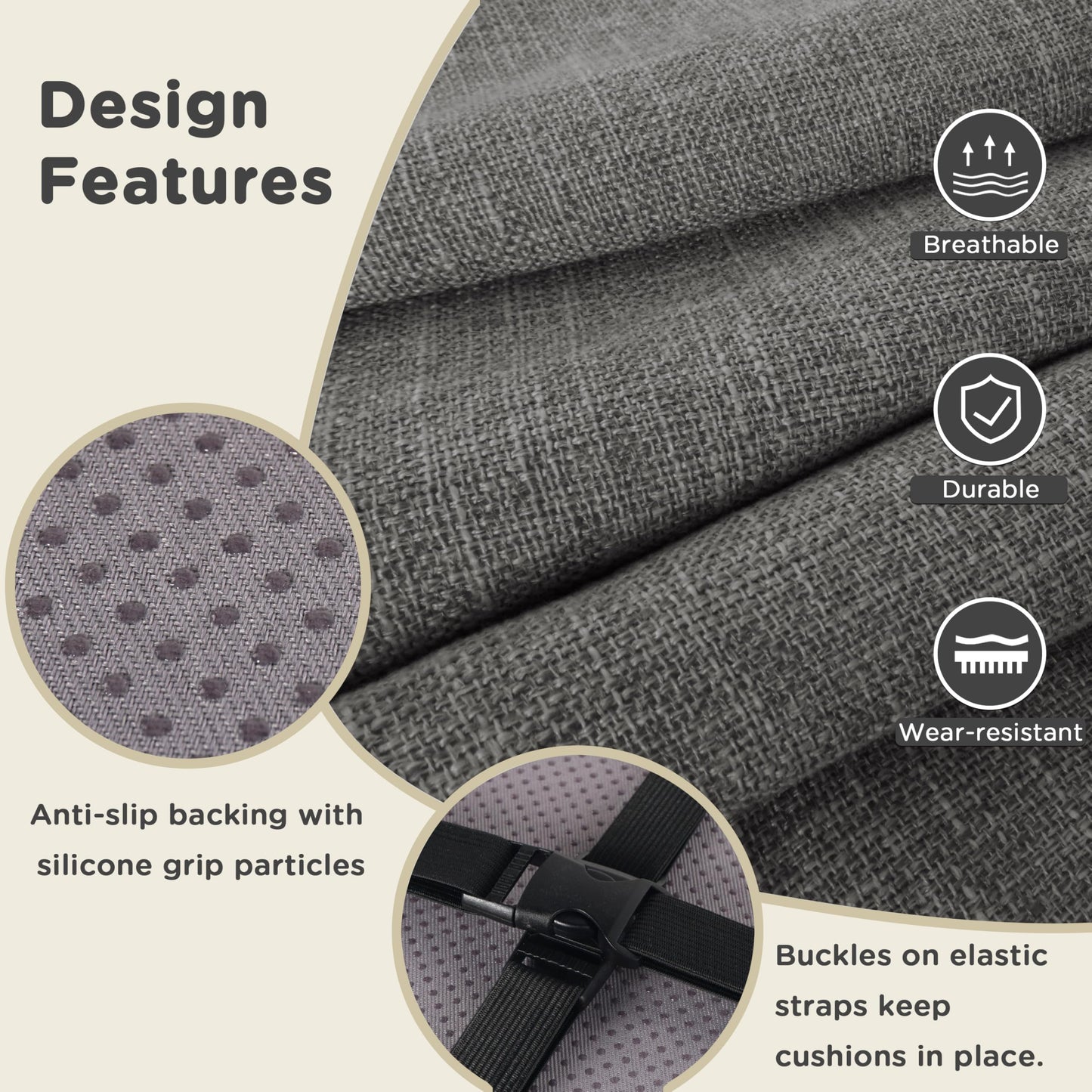 AddGrace Anti-Slip Bar Stool Cushions Square Bar Stool Seat Cushions with Ties Set of 4 Small Square Chair Pads with Machine Washable Cover 12"X12"X2" (Dark Grey)