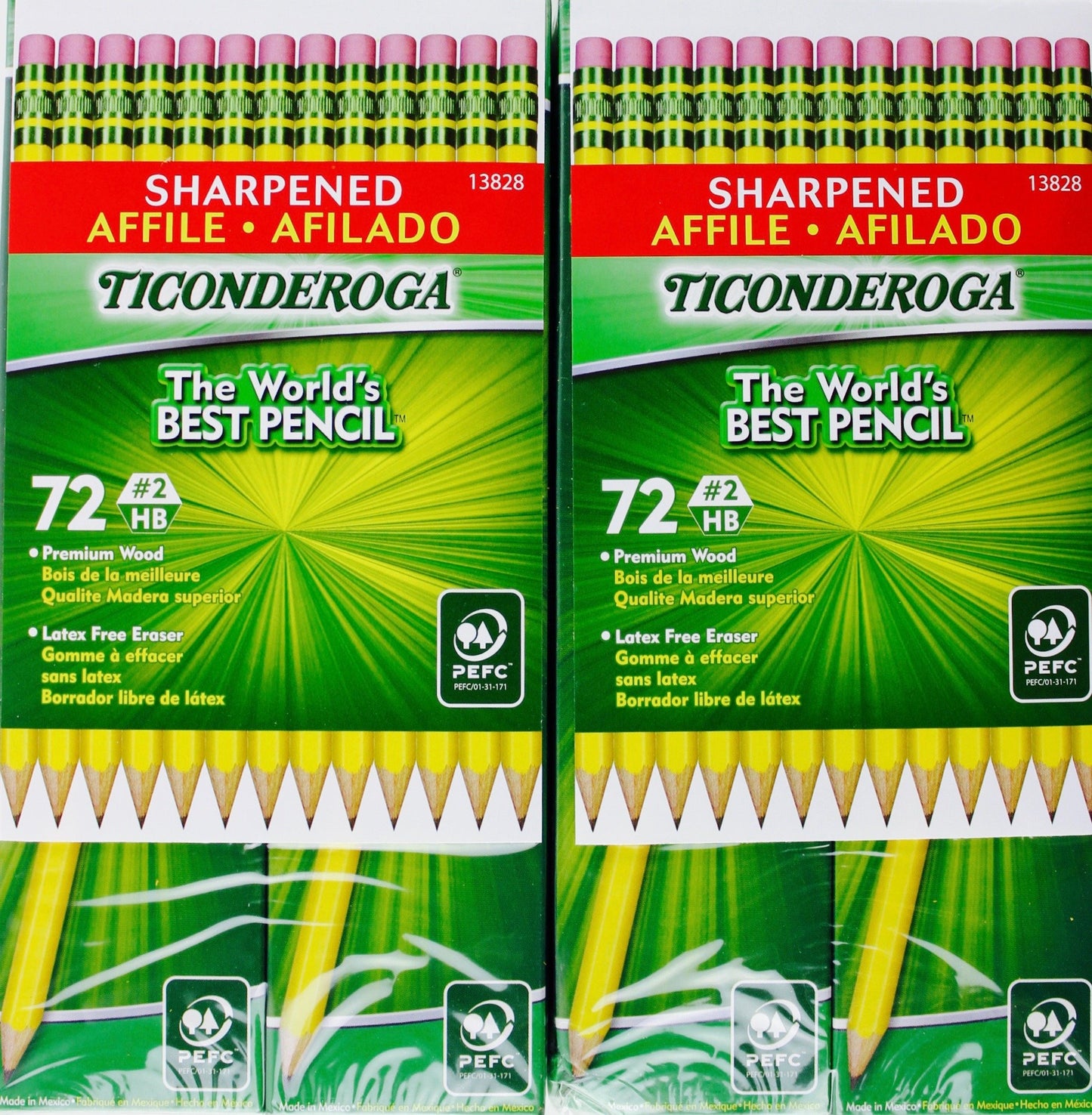 Ticonderoga Sharpened Pencils #2 HB Premium Wood Latex-Free Eraser, (144 Pencils)