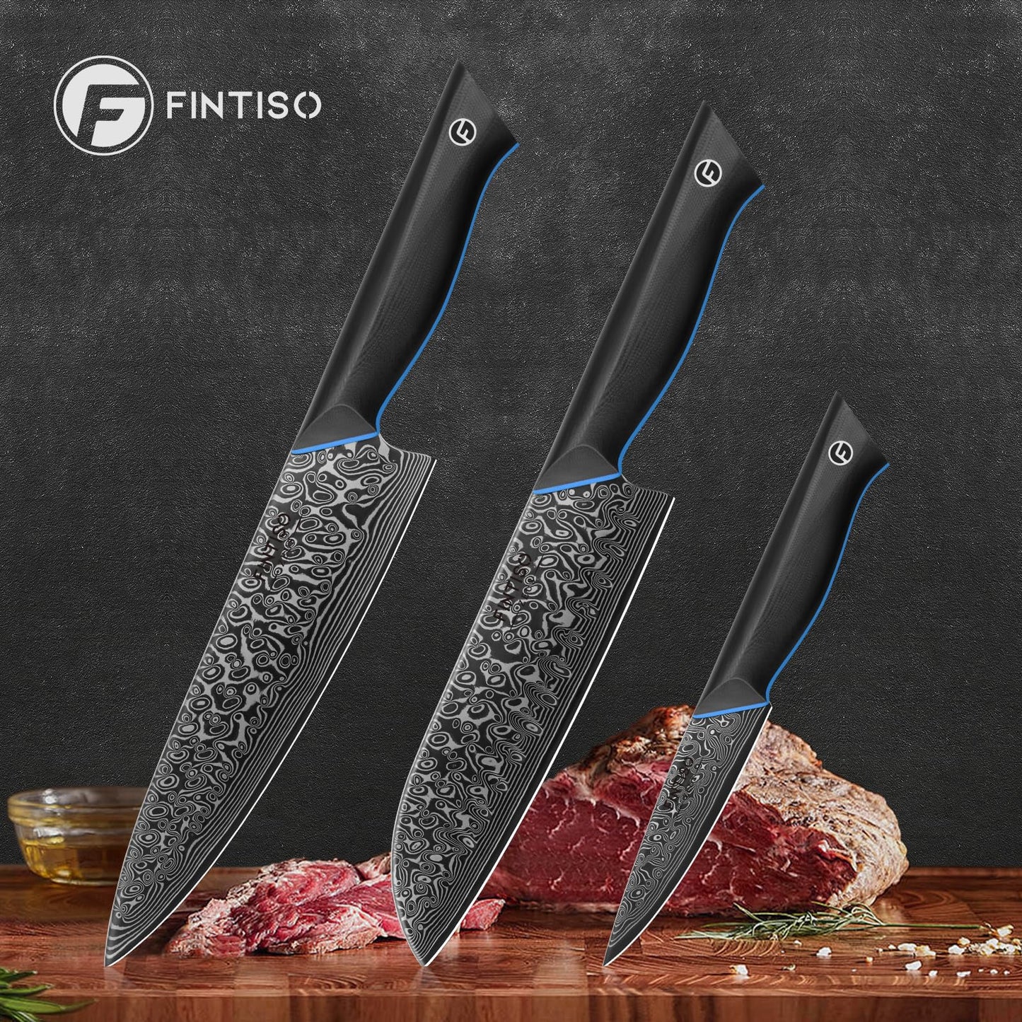 3PCS Kitchen Knife Set, Ultra Sharpe Chef Knife Set Forged of 67-Layer Japanese Damascus Steel, Premium Knives Set Professional Sharp Knives Set with G10 Handle