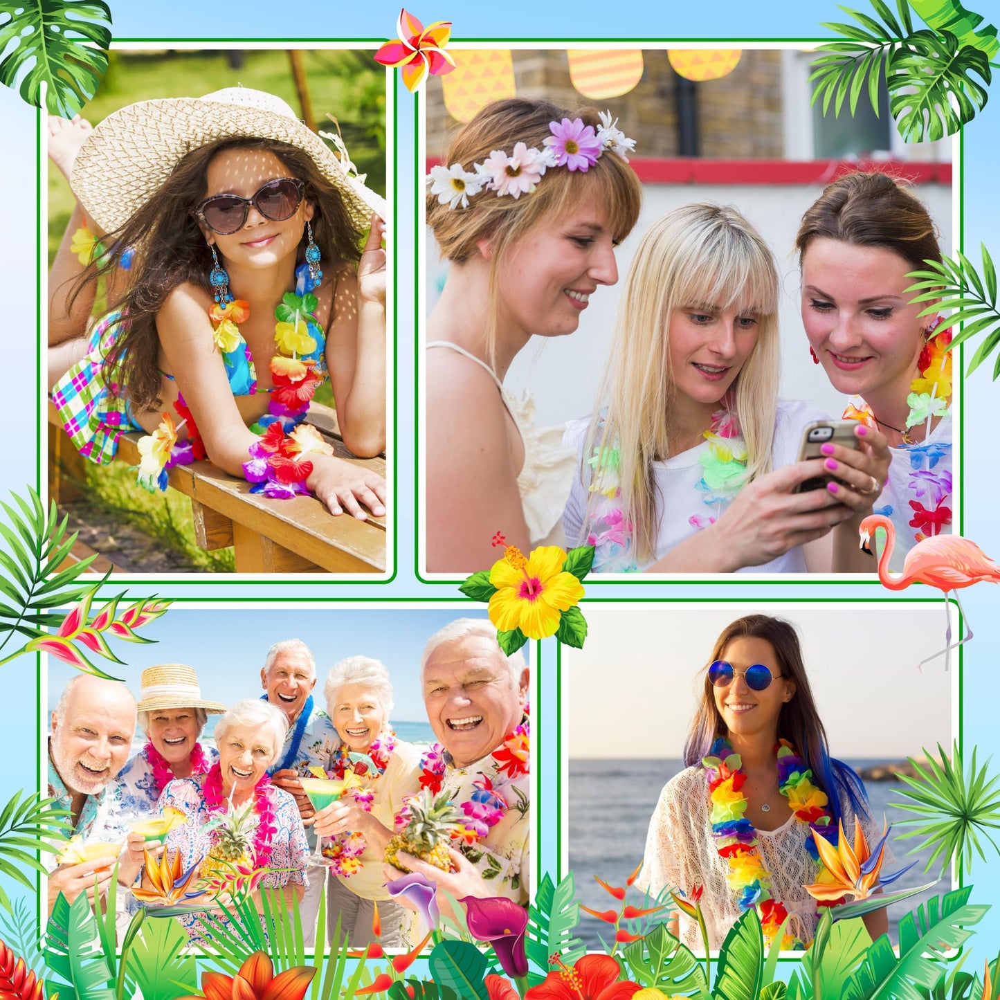 AMAZING TIME 200 Count Hawaiian Lei Bulk, Tropical Luau Hawaii Theme Silk Flower Necklace, Party Favors for Beach Holiday Wedding Birthday Party, Aloha Summer Party Decorations