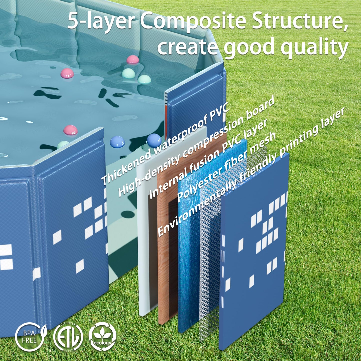 102" Large Non-Inflatable Swimming Pool for Family,Foldable Pools with 14 Triangle Bracket,Hard Plastic Shell Adult Collapsible Pool,Portable Folding Kids Pools for Backyard102*65 * 20in (Blue Star)