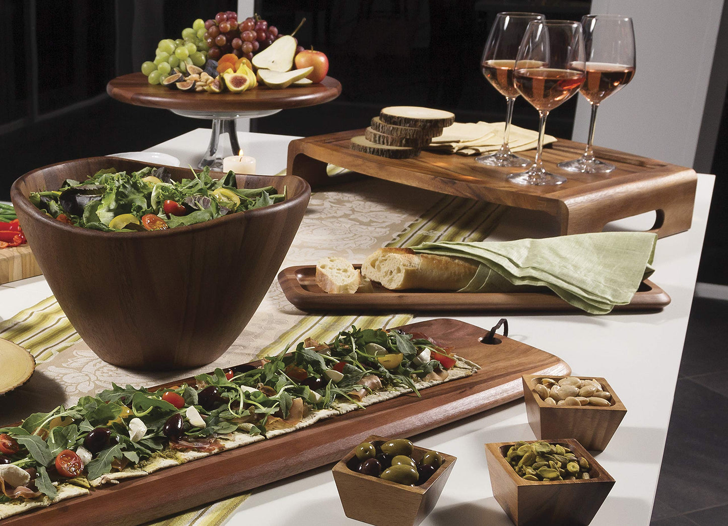 Acacia Wave Bowl with Salad Hands