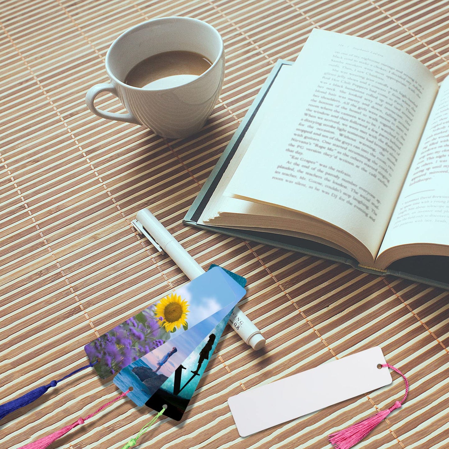 60 Pcs Sublimation Bookmark Blank 5.9"X1.5" X0.65mm Heat Transfer Aluminum Metal Bookmarks Bulk DIY Bookmarks with Hole and Colorful Tassels for Crafts,Personalized Tassels Blank Bookmarks