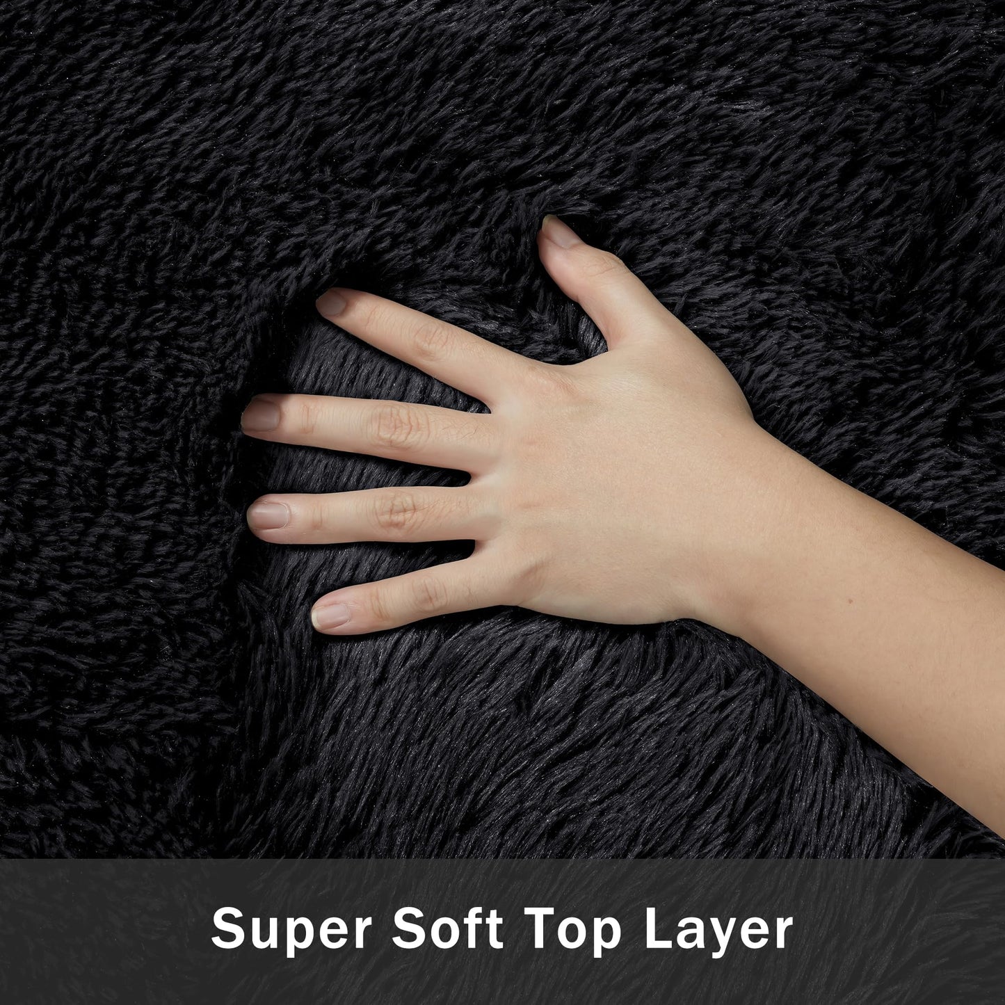 5x7 Area Rug for Living Room:Ultra Soft Fluffy Shag Black Rugs,Large Fuzzy Plush Indoor Non Slip Carpet Washable Rug for Bedroom Kids Nursery Office Dorm Modern Decor(Black 5'x7')