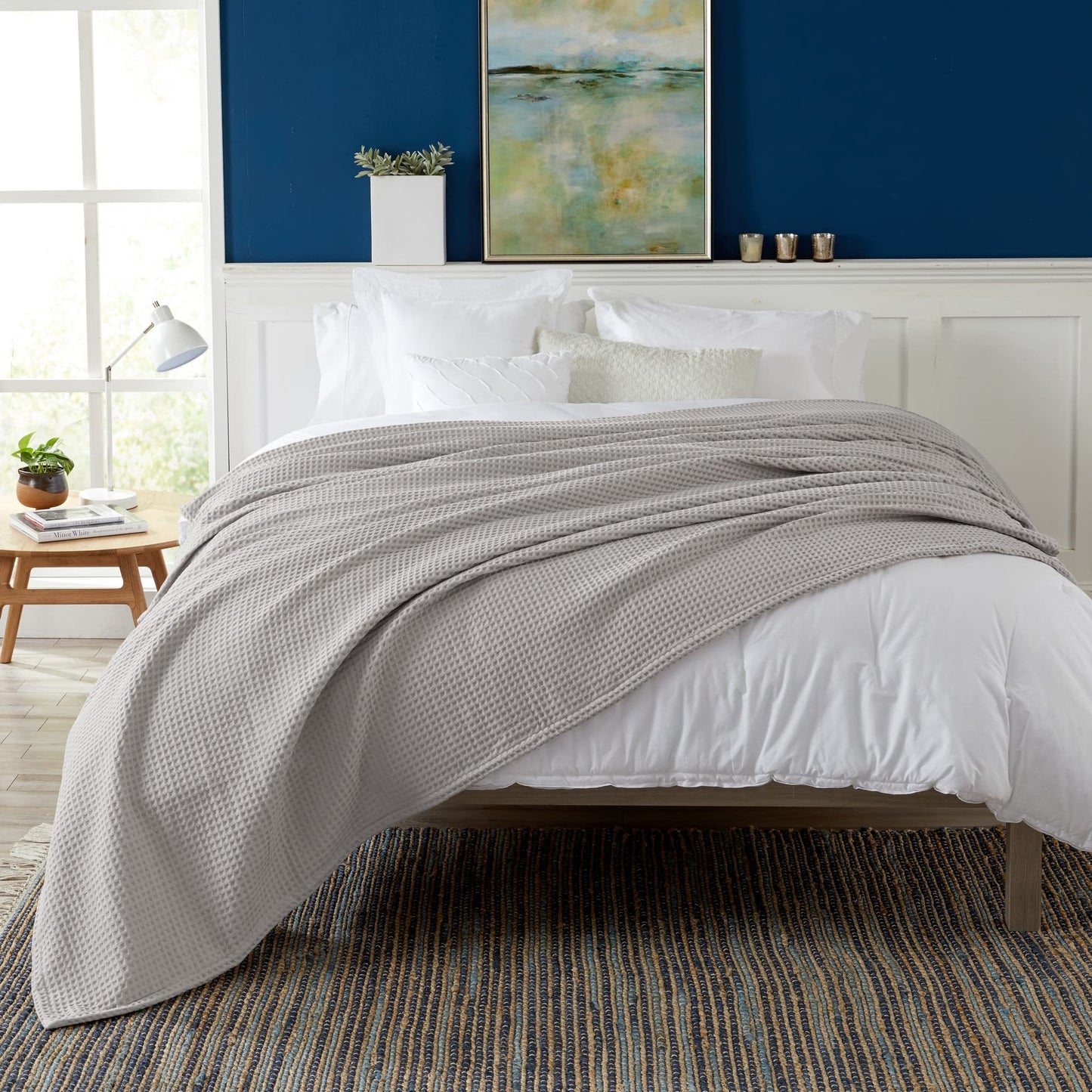 100% Cotton Waffle Weave Bed Blanket | Soft, Breathable, and Lightweight Blanket for All-Season | Perfect for Layering | Brielle Collection (King, Light Grey)