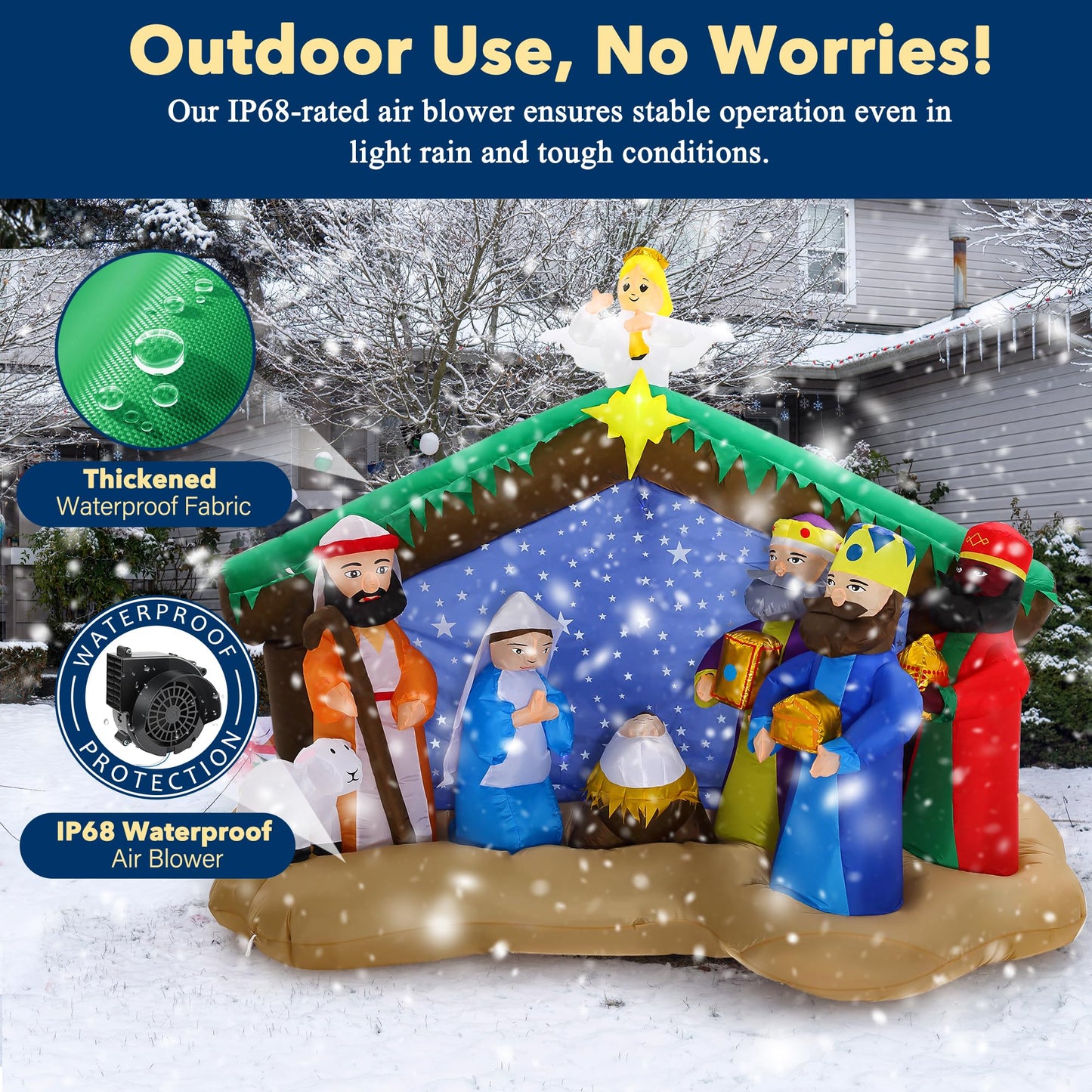8.5 FT Christmas Inflatables Nativity Scene Outdoor Decorations, Christmas Blow Up Yard Decorations Nativity Sets for Garden Lawn Xmas Decor