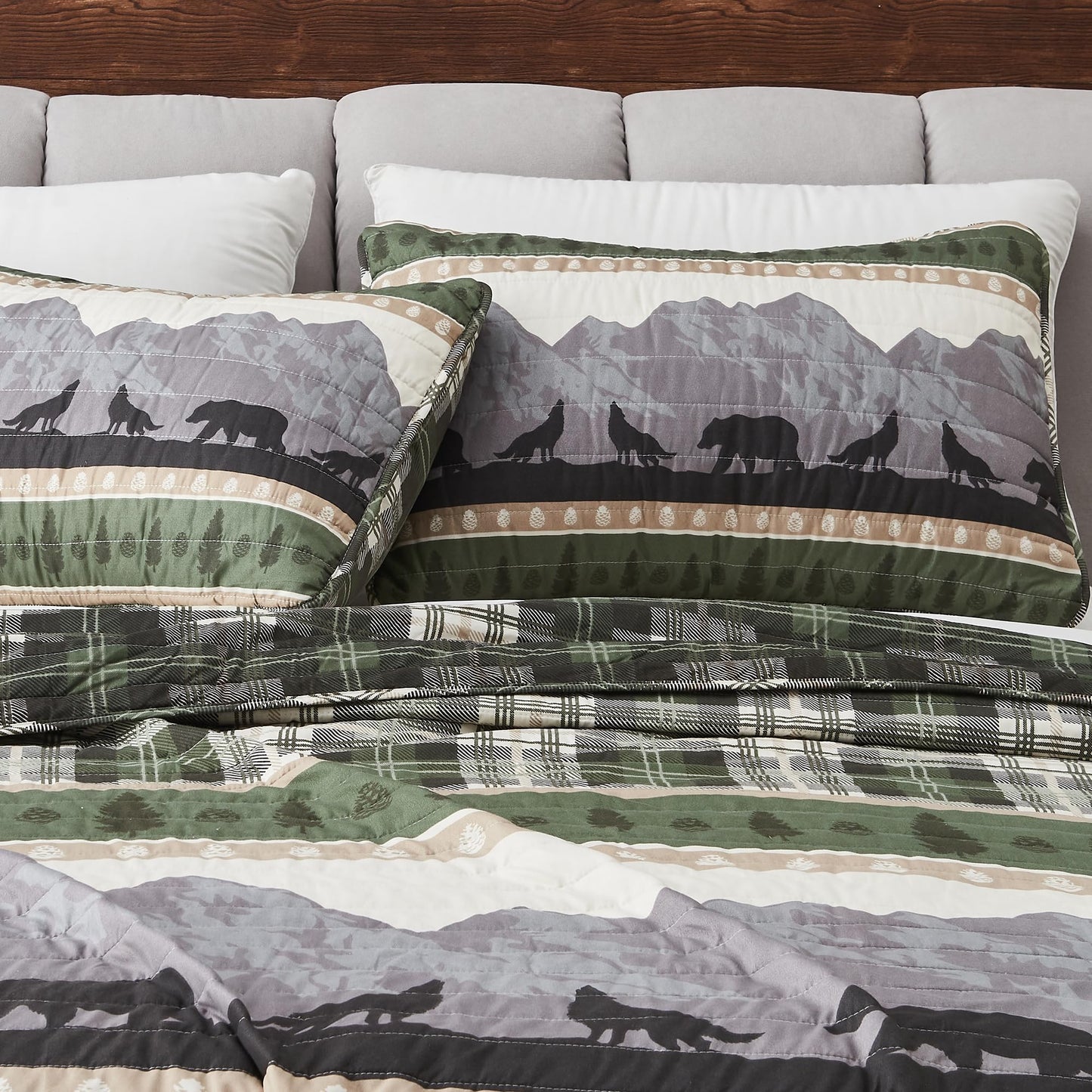 Great Bay Home 3-Piece Reversible Rustic Lodge Bedspread Quilt with 2 Shams. All-Season Quilt Set. (Full/Queen, Salt Creek)