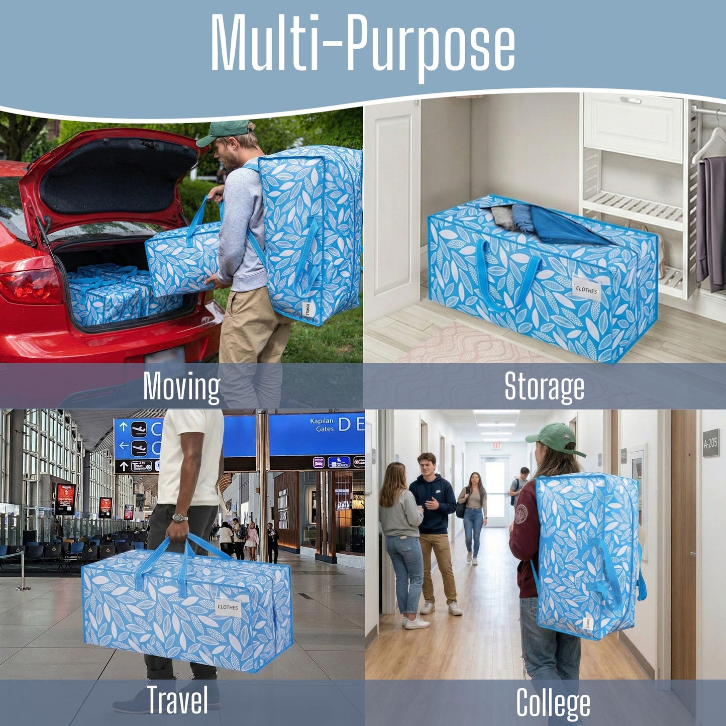 VENO 8 Pack Heavy Duty Moving Bags with Backpack Straps, Zippers & Handles, Extra Large Packing Bags for College Dorm Essentials, Moving Supplies Alternative to Cardboard Moving Boxes