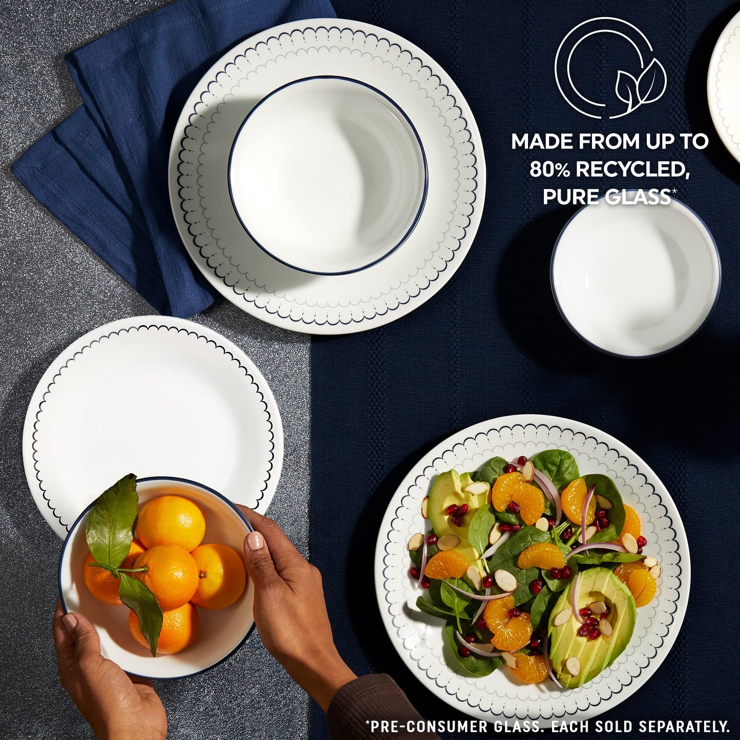 Corelle 6-Piece 8.5" Lunch Round Plates, Vitrelle Triple Layer Glass, Lightweight Round Plates, Salad Plates, Chip and Scratch Resistant, Microwave and Dishwasher Safe, Caspian