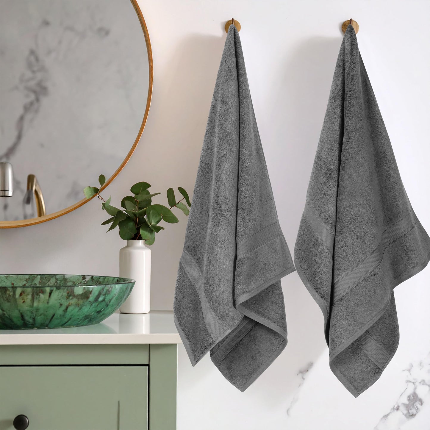 Superior Egyptian Cotton Pile Bath Towel Set of 2, Ultra Soft Luxury Towels, Thick Plush Essentials, Absorbent Heavyweight, Guest Bath, Hotel, Spa, Home Bathroom, Shower Basics, Charcoal