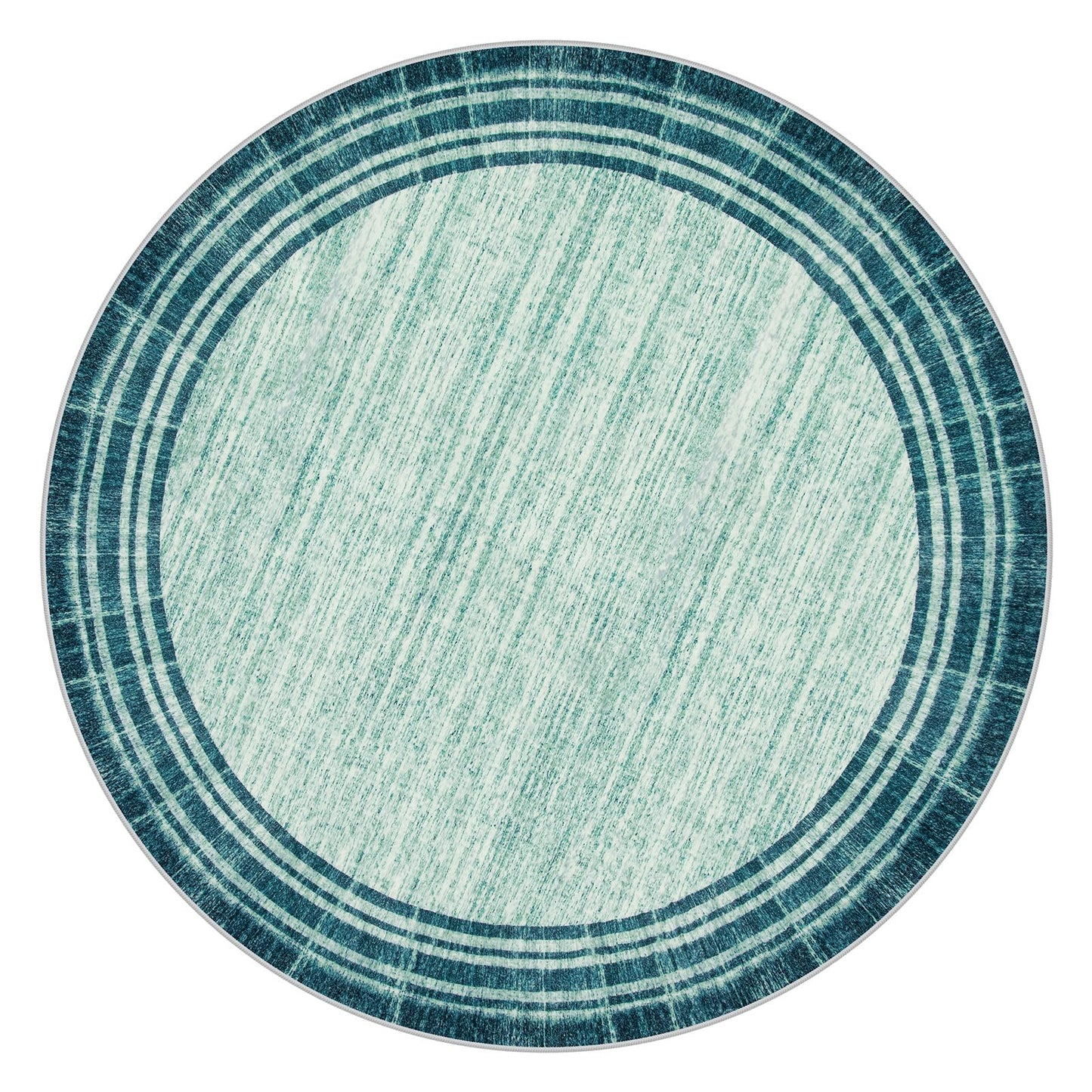 Lahome Abstract Round Rug 6 ft for Living Room, Ultra Thin Washable Soft Circle Bedroom Area Rug, Teal Printed Minimalist Boder Indoor Circular Carpet for Office Dining Room Under Table