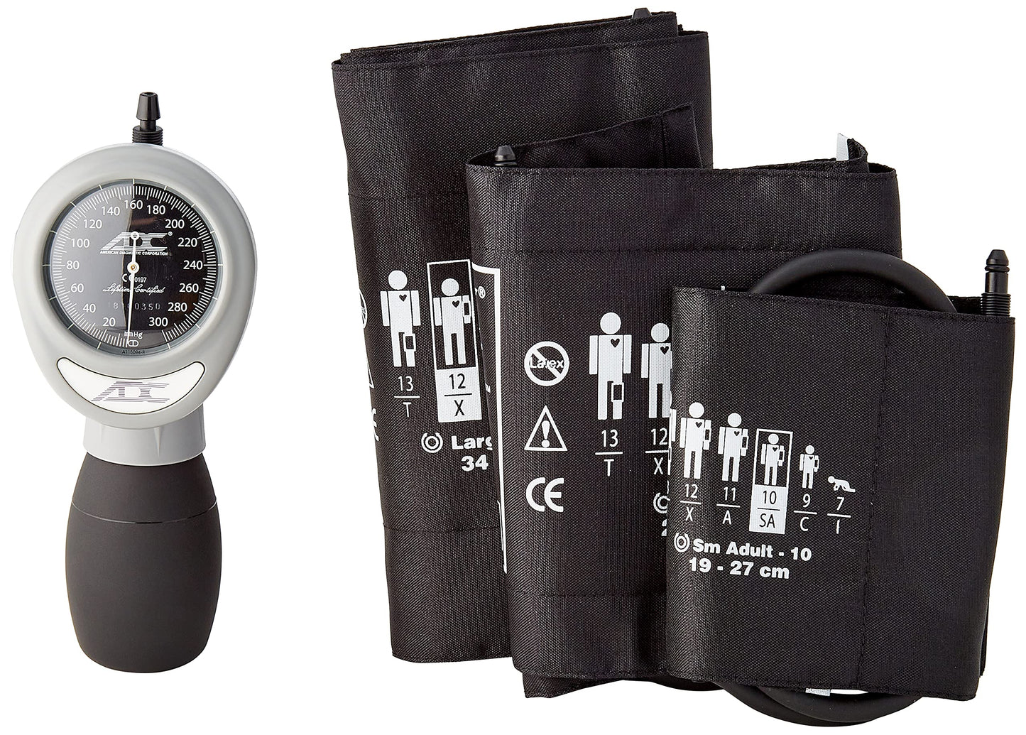 ADC - 731-BK Multikuf 731 3-Cuff EMT Kit with 804 Portable Palm Aneroid Sphygmomanometer, Small Adult, Adult and Large Adult Blood Pressure Cuffs (19-50 cm), Nylon Zipper Storage Case, Black