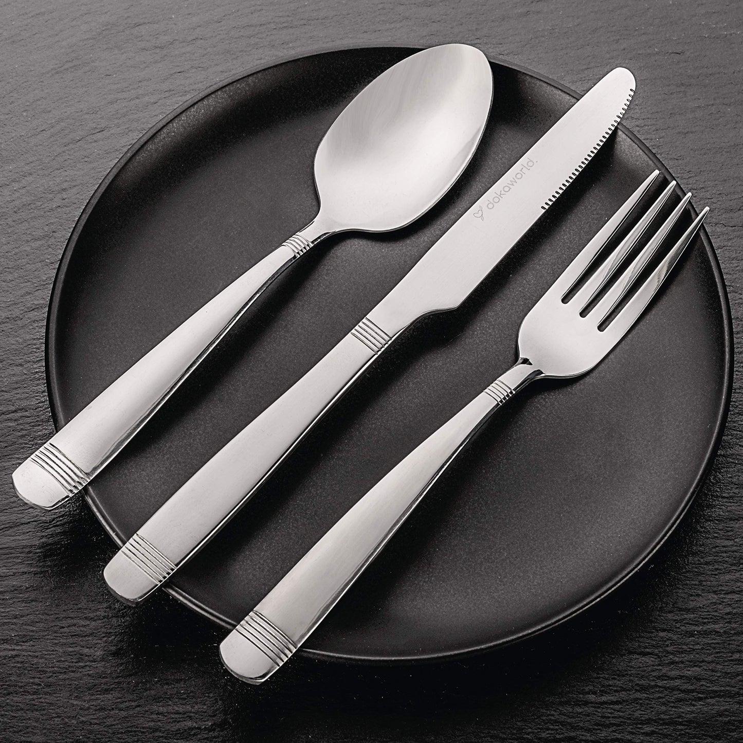 Dokaworld Elegant Design Flatware, Silverware Set for 8 persons, 40 Piece - Spoons, Forks, and Knives 18/10 Stainless Steel, Dishwasher Safe