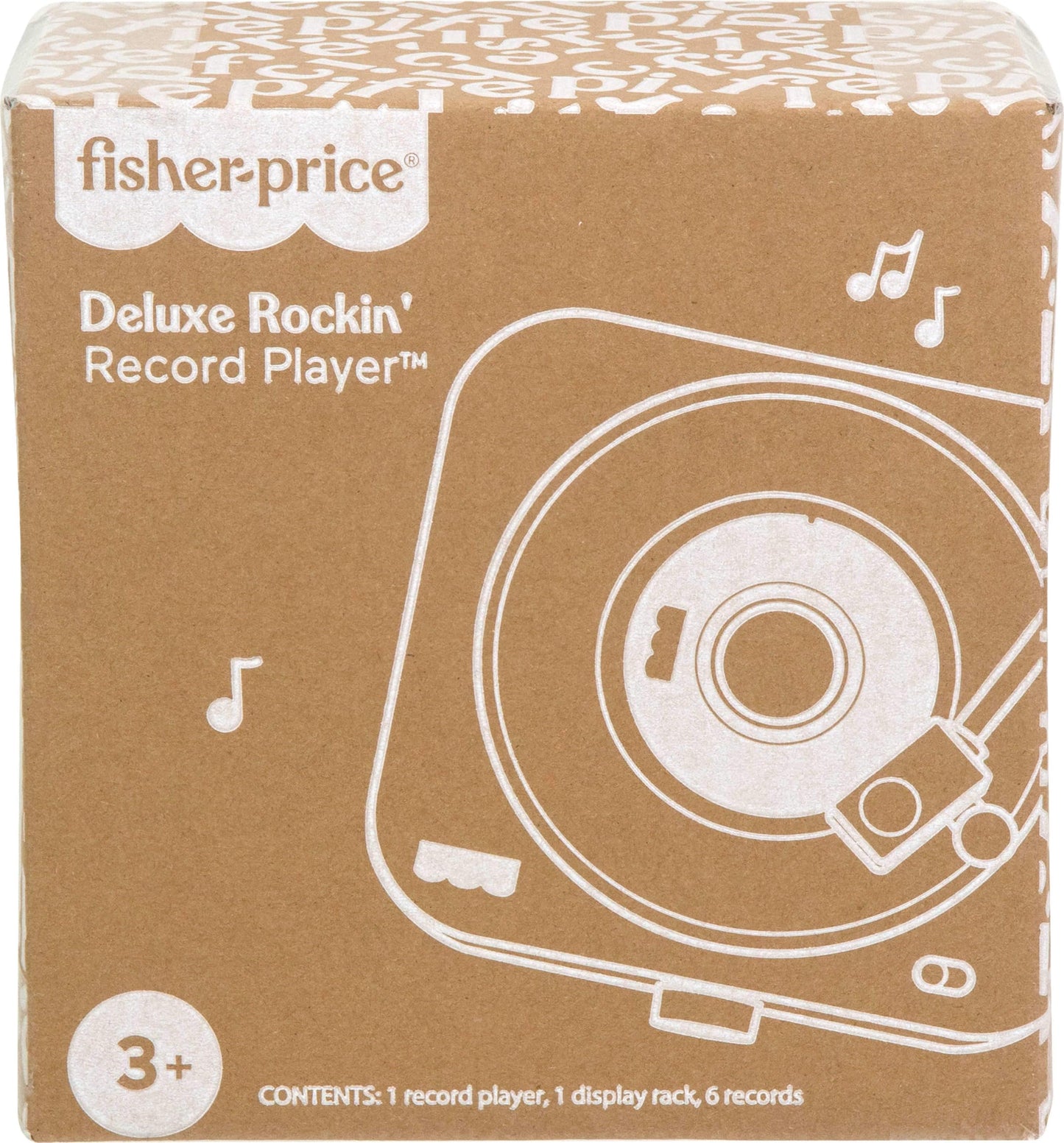 Fisher-Price Musical Toy Deluxe Rockin’ Record Player Pretend Turntable with 6 Albums for Preschool Play Kids Ages 3+ Years