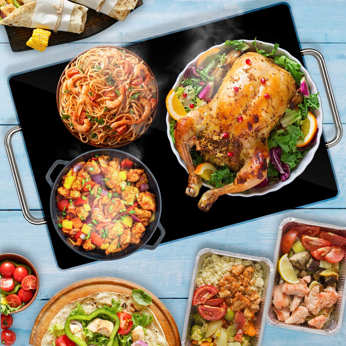 NutriChef Electric Hot Plate Tray Dish Warmer with Black Glass Top | Ideal for Home, Buffets, Parties, Kitchens & Restaurants | Warming Tray for Food | Tortilla Warmer - Dimensions: 16.5 x 11