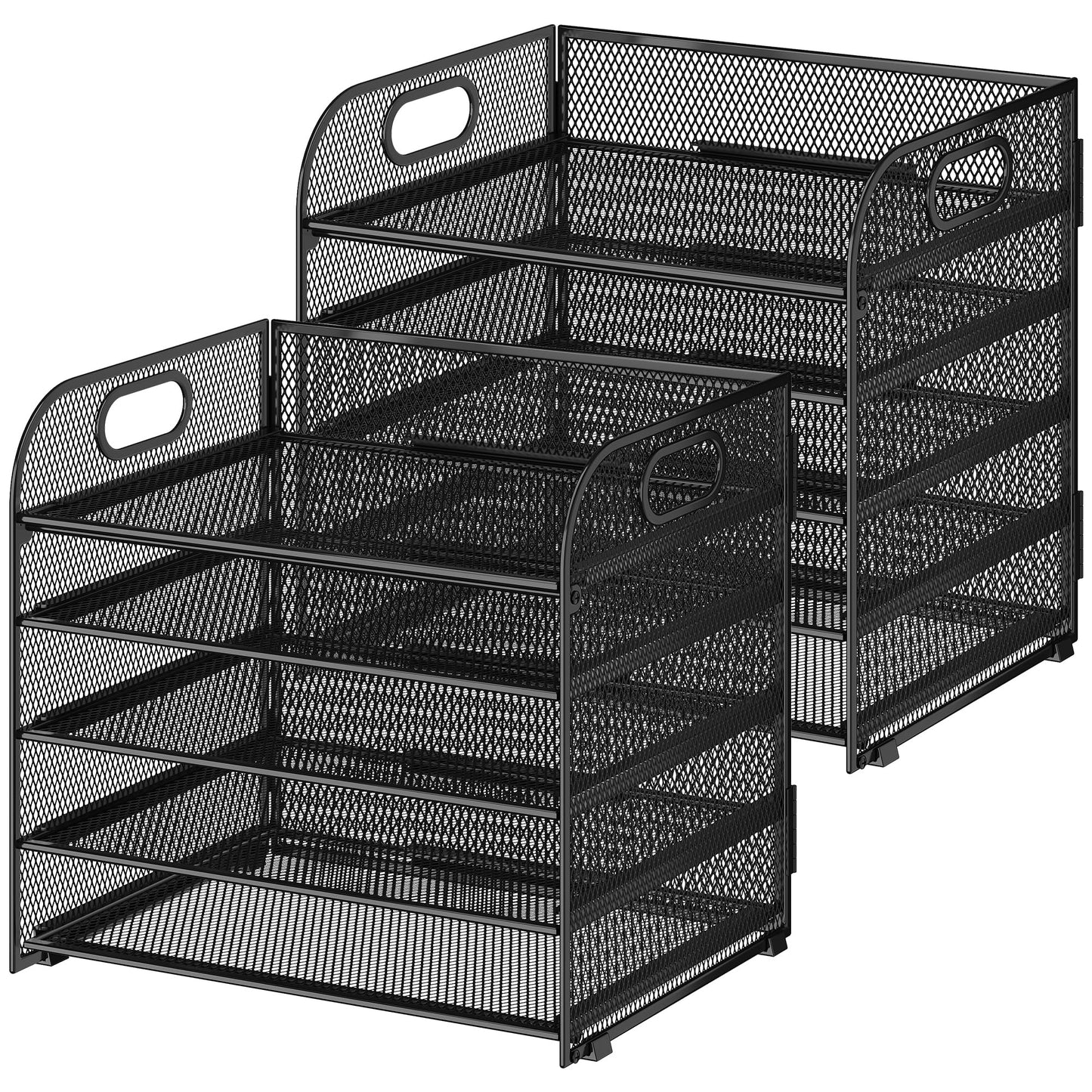 Cawukege 2 Pack 5 Tier Paper Organizer, Letter Tray with Handle, Mesh Desk Organizer, Metal File Organizer, Office Desk Accessories for Home, Office, Classroom, School -Black
