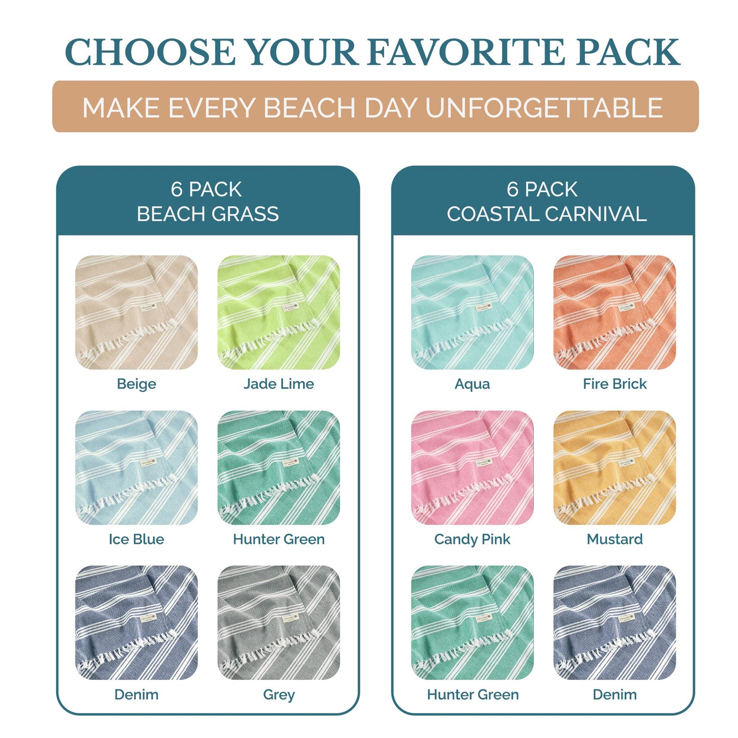 Casa Platino Turkish Beach Towels Set of 6, Lightweight and Soft Quick Dry Towels, Pre-Washed and Sand Free, Ideal for Travel, Summer Vacations, Family Trips, or Resort Pool Use – 39"x71" Beach Grass