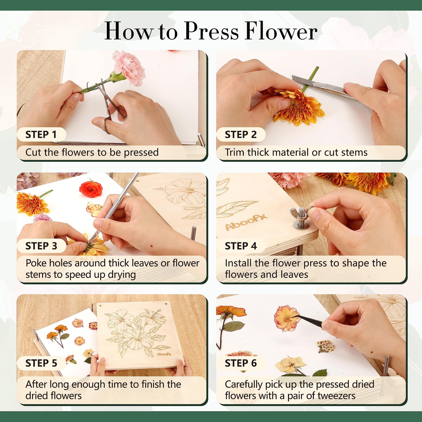 Aboofx Flower Press Kit, Craft Kits 11x11 10 Layers Wooden Flower Pressing Kit for Crafts, Pressed Flowers and Plant Press for St