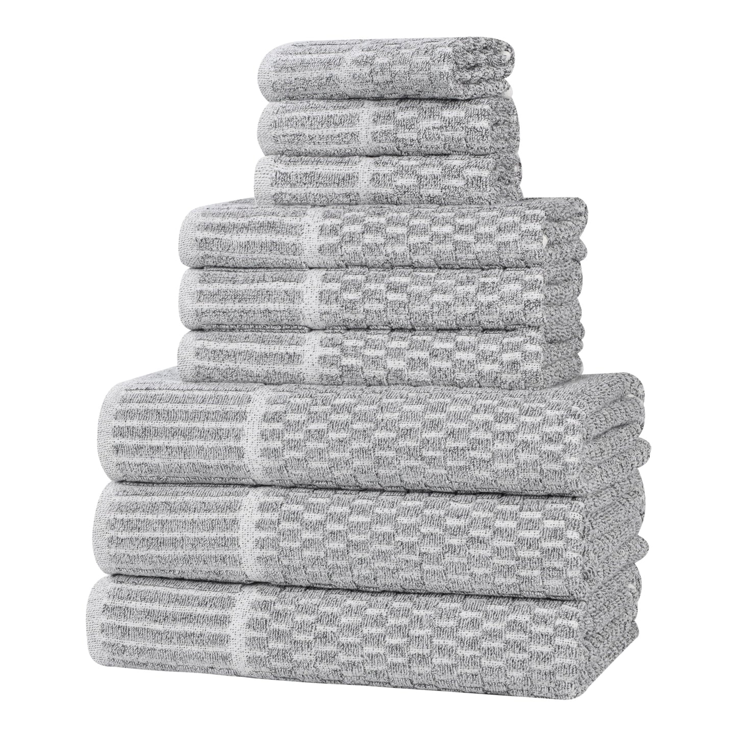 Superior Juno Viscose Cotton Blend Medium Weight Towels, for Bathroom, Shower, Spa, Plush, Quick Dry, Ultra-Soft Towels, Bath Essentials, Border Detail, 9 Piece Assorted Towel Set, Charcoal