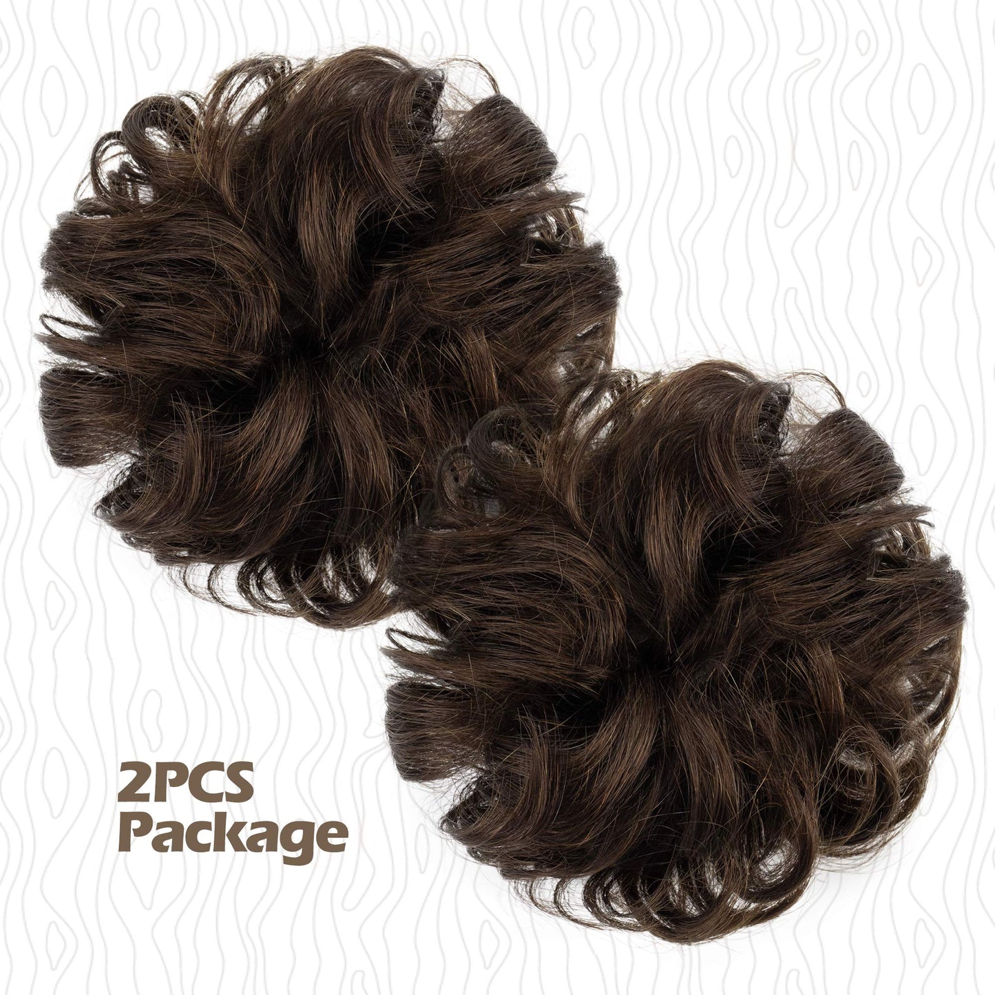 BARSDAR 100% Human Hair Bun Extension - 2 PCs Real Human Hair Messy Bun Hair Pieces Brown Hair Bun Extensions for Women - Real Human Hair Bun Scrunchies Updo Chignons Daily - Brown