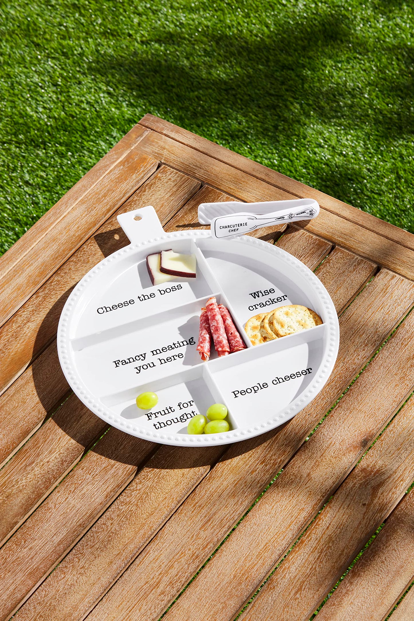 Mud Pie Melamine Charcuterie, board 15" x 13" dia | tongs 5 3/4", WHITE