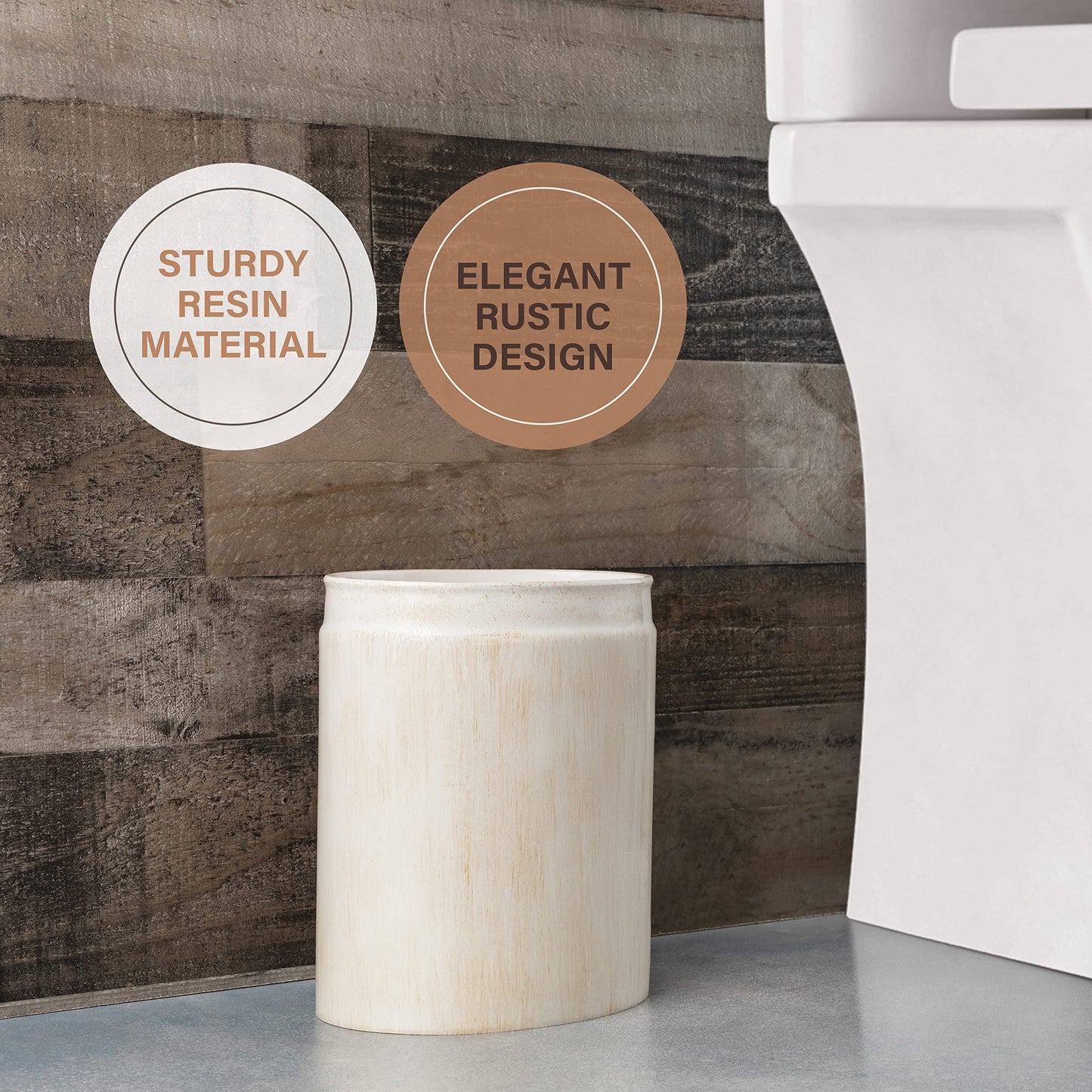 Creative Scents Rustic Luxe Small Bathroom Trash Can - Bathroom Garbage Can for Modern Farmhouse Decor - Small Waste Basket for Bathroom and Bedroom - Durable Space Saving Bathroom Trash Bin