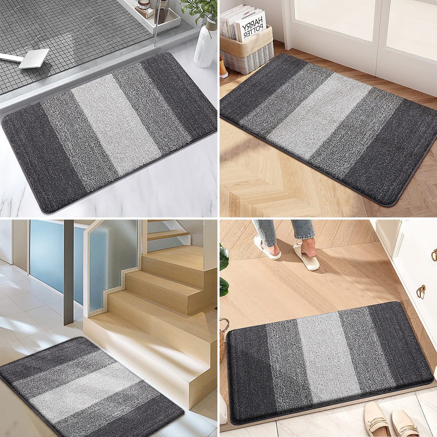 Kitinjoy Indoor Outdoor Door Mat, 40x32 Non-Slip Absorbent Dirt Trapper, Low-Profile Washable Inside Entrance Front Floor Mat, Sturdy Soft Entry Doormats for Entryway, Grey