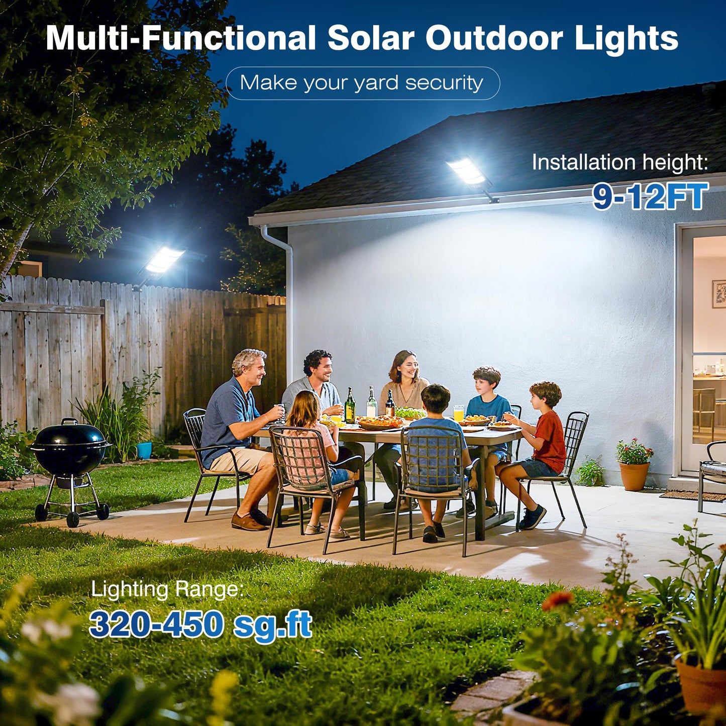 Solar Lights Outdoor - 6500K Solar Street Lights Outdoor Dusk to Dawn, 270° Wide Angle Security Flood Light IP66 Waterproof Solar Lights, Motion Sensor Led Street Lights For Yard/Road/Farm-2PACK