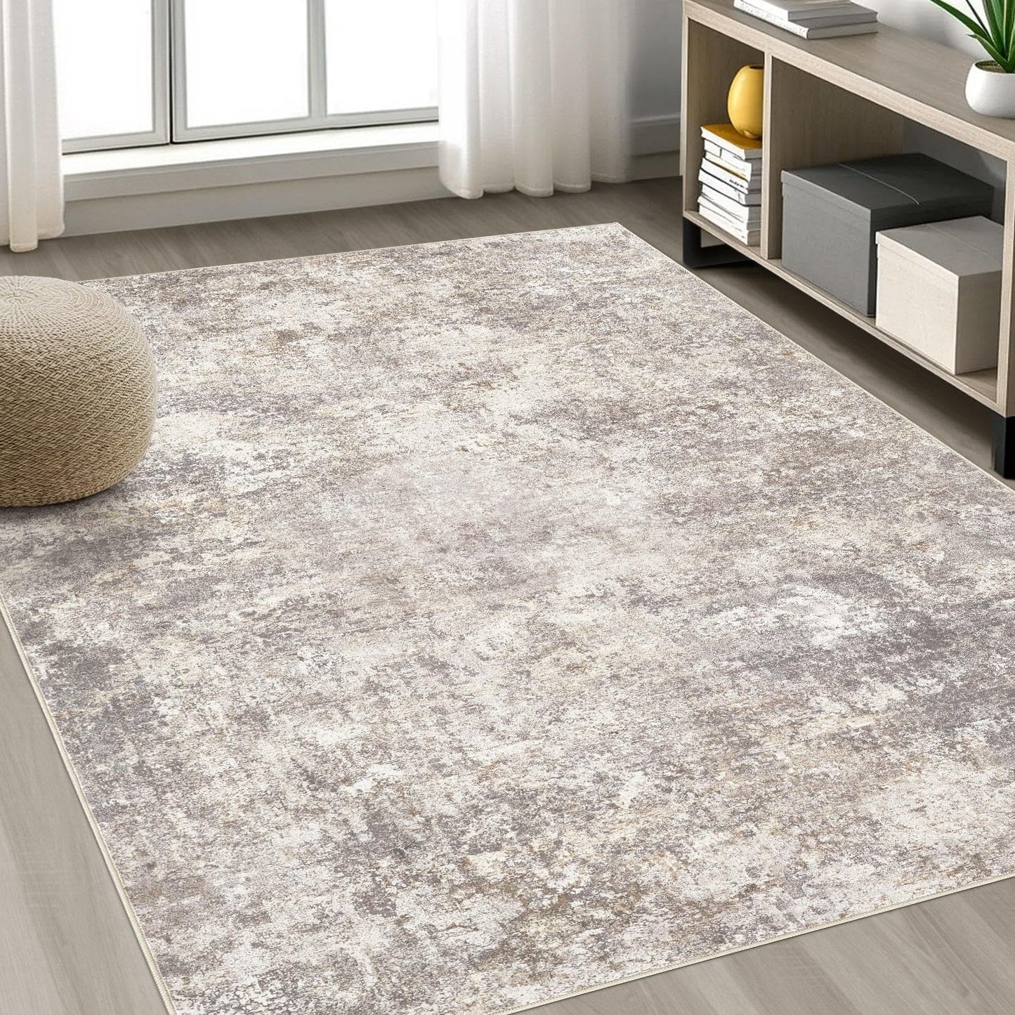 Area Rug Living Room Rugs - 9x12 Abstract Large Soft Indoor Washable Rug Neutral Modern Low Pile Carpet for Bedroom Dining Room Farmhouse Home Office - Brown