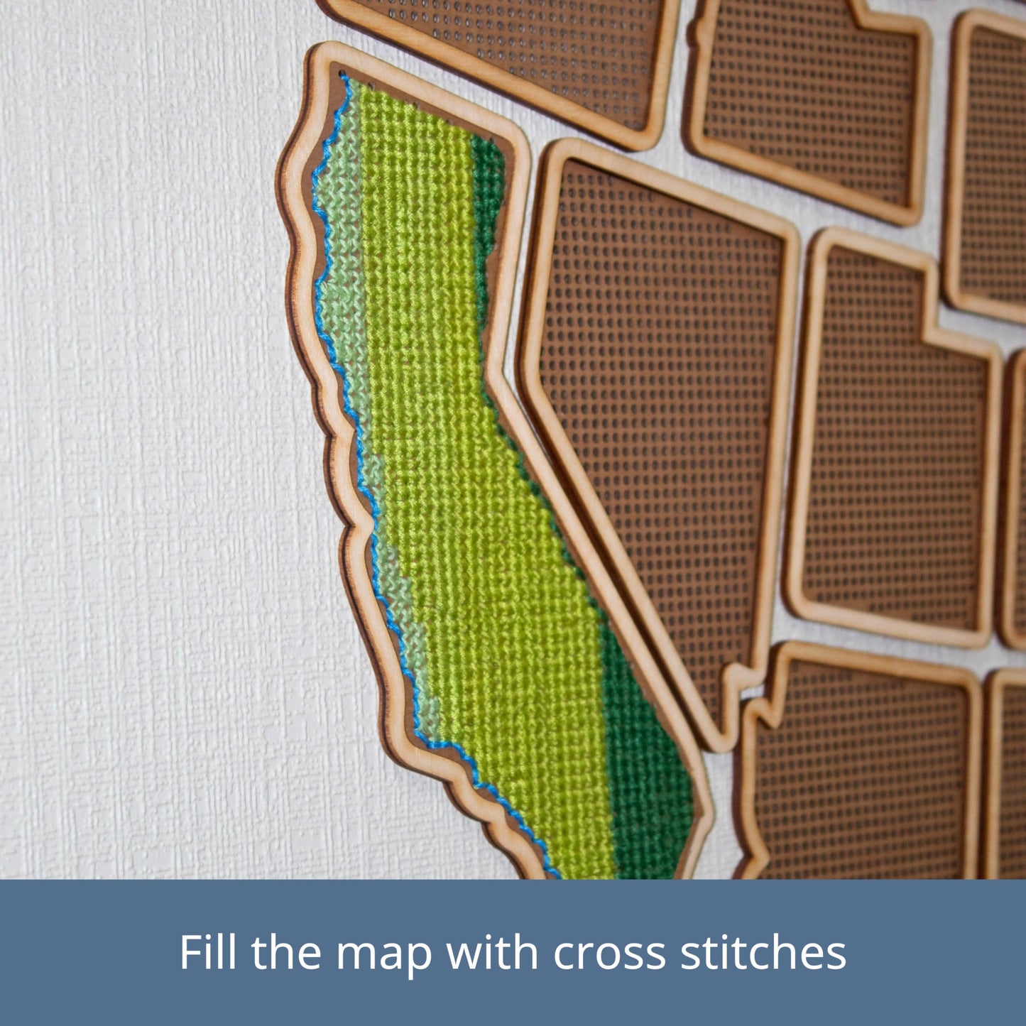 1DEA.me 3D Wooden USA Photo & Cross Stitch Wall Map - 3 in 1 - Includes Secure Photo Maker - 26 x 40 in - Easy to Use, Built to Last and Uniquely Yours