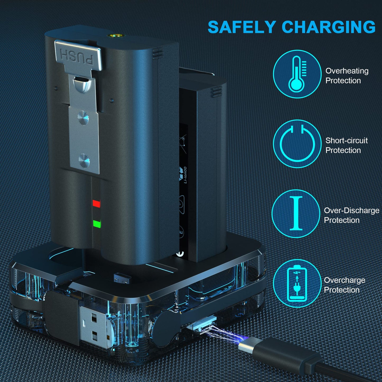 2 Packs 6040mAh Rechargeable Battery and Dual USB Charging Station Compatible with Ring, for Video Doorbell 2/3/4 and Spotlight Cam Battery 3.65V Lithium-Ion Batteries (Not for Stick Up Cam)