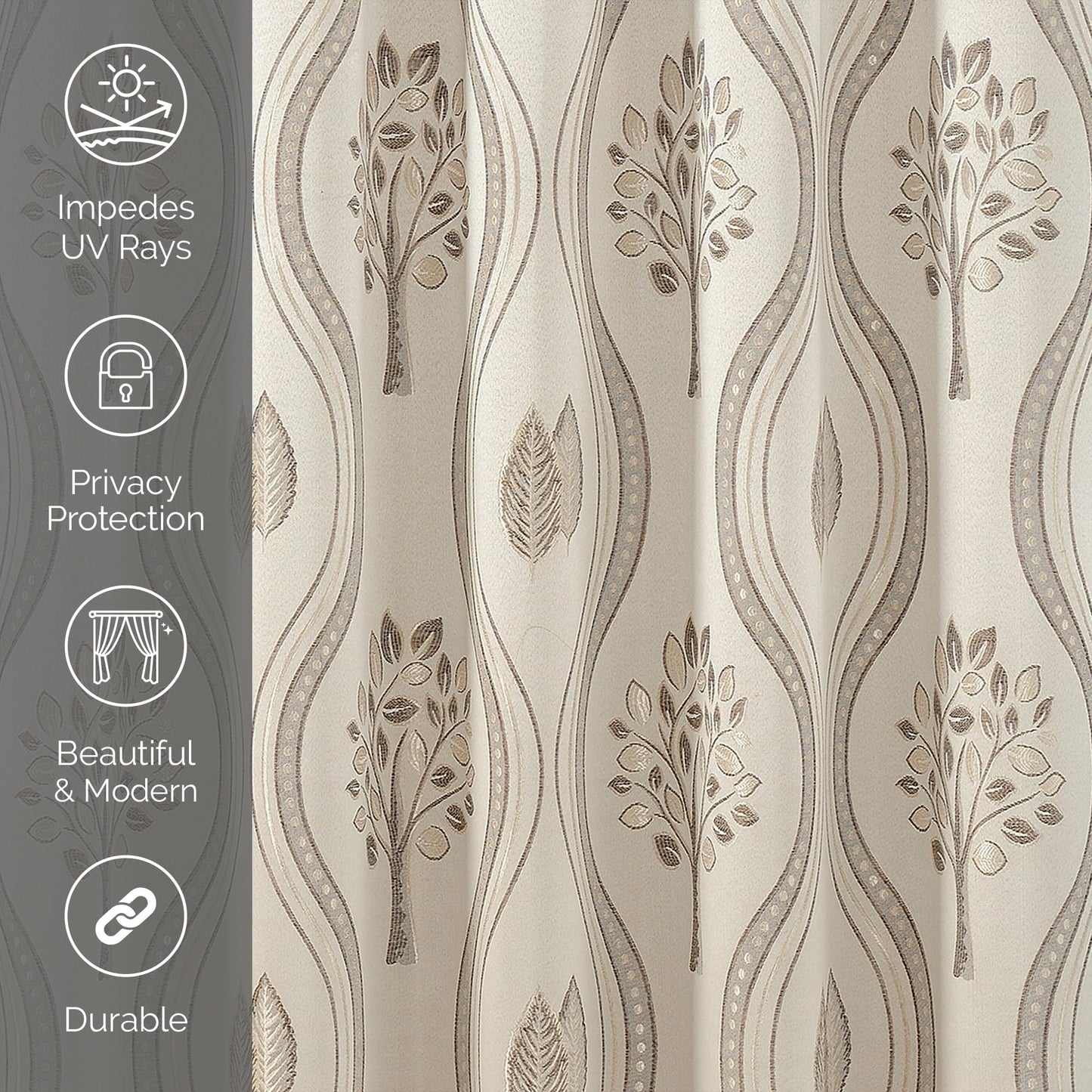 Elegant Comfort Luxurious Aurora Jacquard Look Curtain Panel Set with Attached Valance 54" X 95 inch (Set of 2), Beige