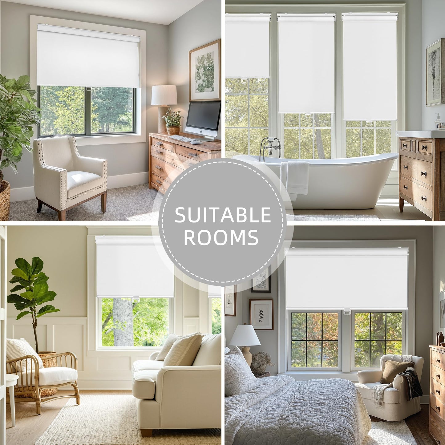 ChrisDowa Cordless Blackout Roller Shades for Windows, Thermal Insulated UV Protection Pull Down Shades, Total Blackout Window Blinds for Home, Office, Bedroom, Door (30" W x 72" H, White)