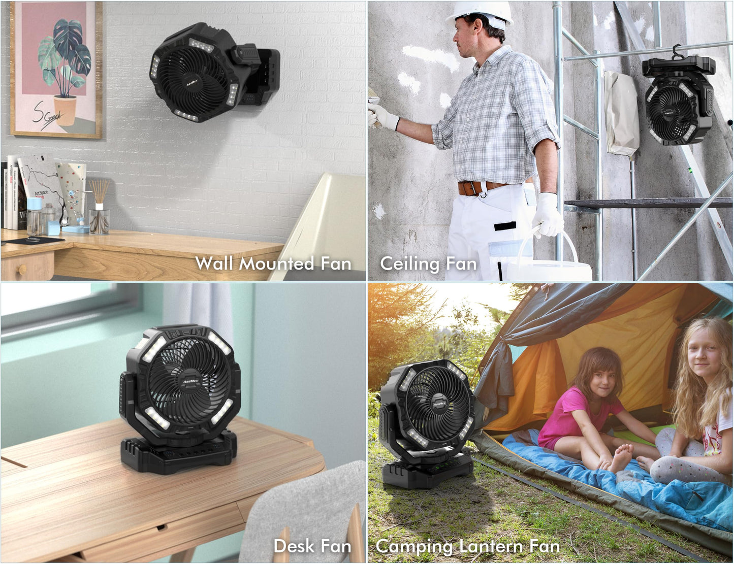 40000mAh Battery Powered Camping Fan, 136Hrs Cooling, Rechargeable Fan High Velocity, Auto 45°/90° Oscillation, Remote & Timer Battery Operated Fan for Car Travel RV Garage Patio Hurricane Emergency