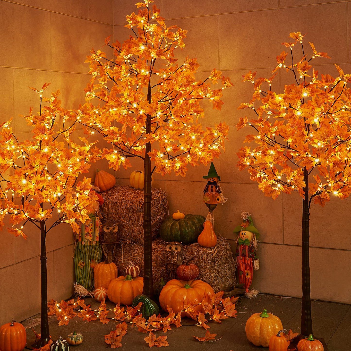 LIGHTSHARE 6FT 120LED Artificial Lighted Maple Tree Warm White Fall Decorations Indoor Ourdoor, Orange
