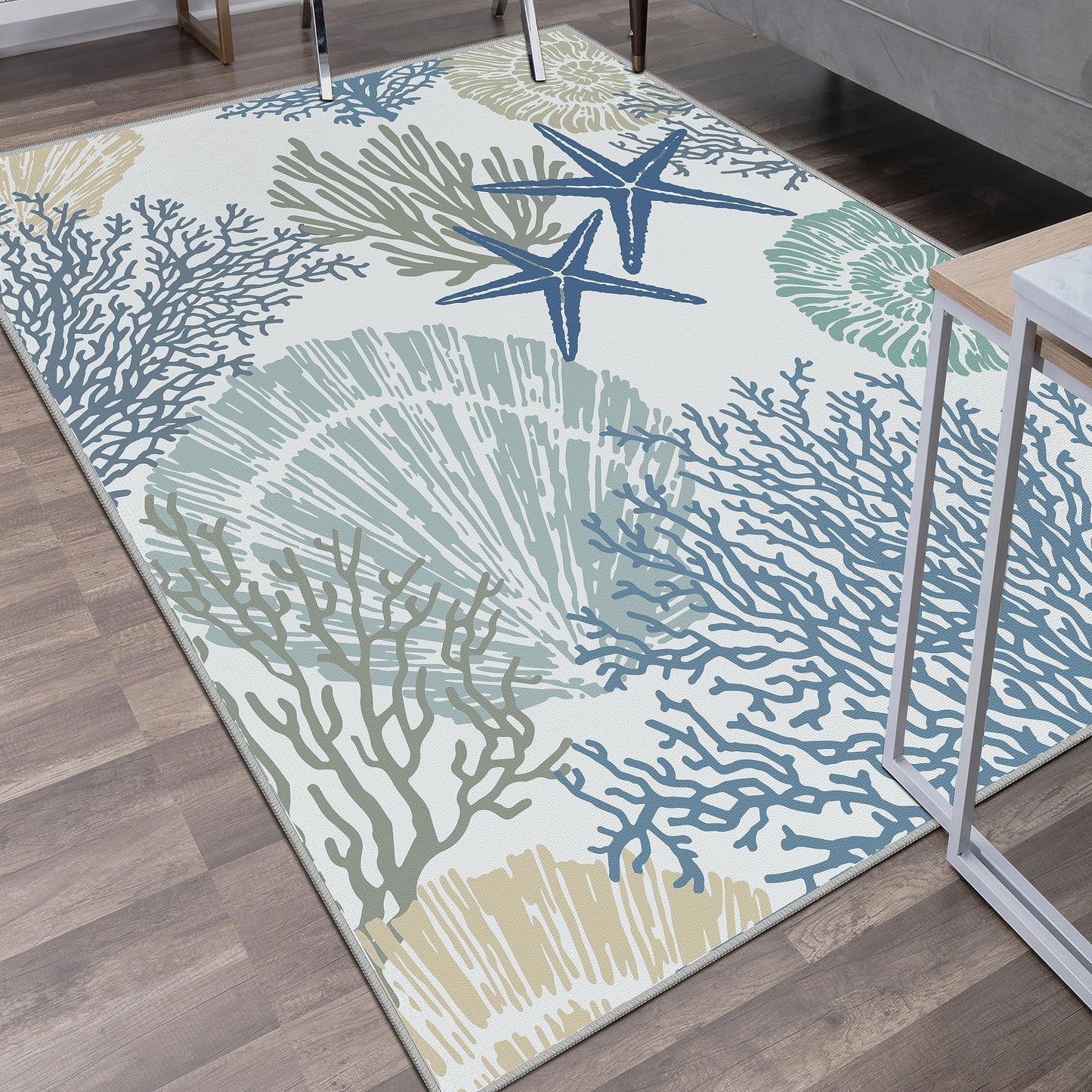 Tritard Coastal Area Rugs Nautical Beach Themed Non-Slip Machine Washable Rugs Modern Floor Carpet for Living Room Bedroom, 4x6, Blue