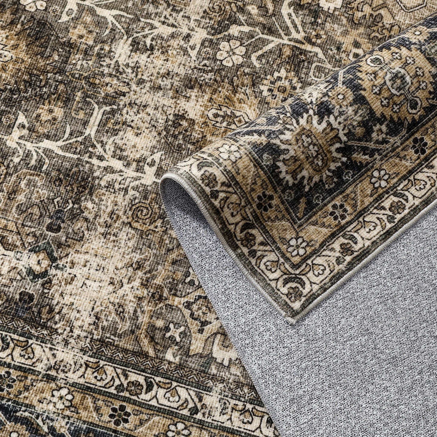 PureCozy Brown Runner Rug 3x12 Vintage Area Carpet Hallway Long Indoor Kitchen Washable Living Room Low Pile Traditional Distressed Retro Accent Throw Rug Non Slip Laundry Bathroom Office Dining Room
