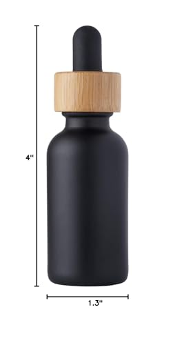 Focus Nutrition Black Boston Round 1 oz Glass Dropper Bottles for Essential Oils With Bamboo Caps | 24 Pack