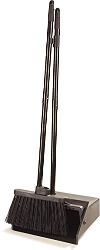 Carlisle FoodService Products Duo-Pan Upright Dust Pan and Broom Broom Set with Clip for Floor Cleaning, Restaurants, Office, And Janitorial Use, Plastic, 36 Inches, Black