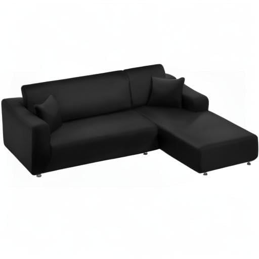 NAISI Couch Cover L Shape 2 Pieces Sofa Cover Soft Stretch Slipcovers with 2pcs Pillowcases Furniture Protector Sectional Couch Covers 3 Seater + 3 Seater(Black)