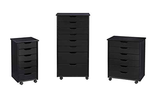 Linon Corinne Black Six Drawer Wide Rolling Storage Cart