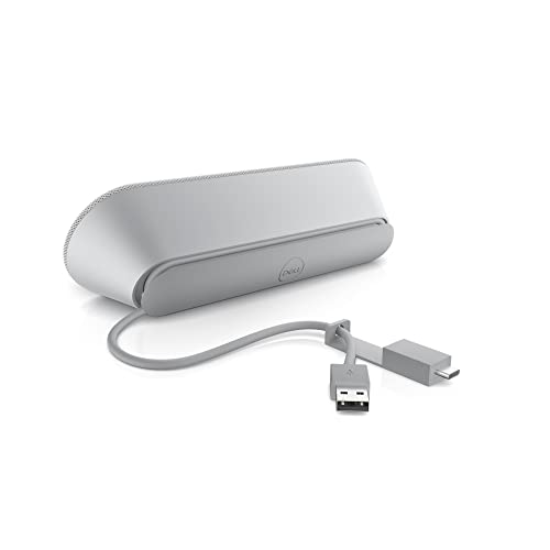 Dell SP3022 USB Computer Speaker for PC, Laptop, Monitor, Business Conference-Mini Soundbar Speakerphone, AI Noise Echo Cancellation, Full Duplex Audio, 2 x 1.8W, MS-Teams Certified - Platinum Silver