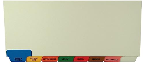 Tabbies 8-Bottom Tab Medical Chart Index Set , Red, Brown, Blue, Orange, Yellow, Green , 8-1/2" x 11-3/8"