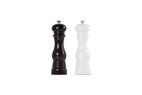 Le Creuset Salt and Pepper Mill Set, 8" x 2 1/2" each, Black & White