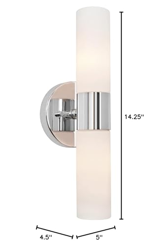 Kira Home Duo 14" Modern Wall Sconce with Frosted Glass Shades, for Bathroom/Vanity, Chrome Finish