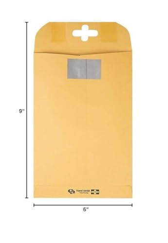 Quality Park 43468 Clear-Clasp Envelopes, 6-Inch x9-Inch, 100/BX, Kraft