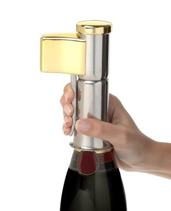 Descorjet Champagne Bottle Opener. Open your bottles with this One-hand corkscrew. Elegant, original and easy to use. Stainless steel with golden details. (Model Gold)