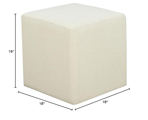 Lifestyle Solutions 18” Warren Ottoman Square Elegant Boucle, Stationary Ottomans, Backless Chair, Footrest for Living Room, Footstool Office, Bedroom, Padded Seat, Snow White Ivory