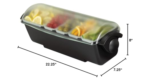 San Jamar Dome Garnish Center 5 Tray with Caddy for Kitchen, Bar, And Restaurants, Plastic, 8 Pints, Black