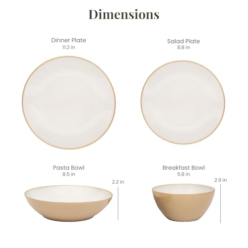 Larder & Vine Ceramic Stoneware Dinnerware 16-Piece Set, 4 Place Settings (Sand)